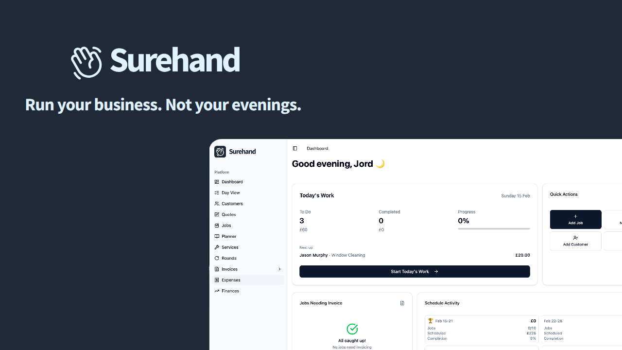Surehand SaaS dashboard